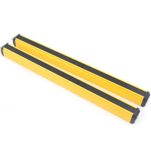 Sikkerheds-lysgardin - Sensorafbryder - 10 stråler - Registreringsafstand 3 m - Udgang NPN/NC - Kabel 2,2 m (2 stk) - Hus i aluminiumlegering - Gul