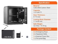 Sikkerhedsskab, Fingeraftryksadgang, Dobbelt Alarm System,1.8 Kubikfod