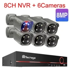 Sikkerhedssystem, 8 Kanaler, 4K IP Kameraer,Ingen indbygget HDD, 8CH 6Stk 8MP Kamera