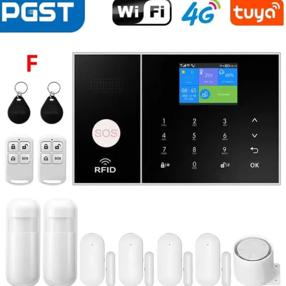 Sikkerhedssystemkit, trådløs forbindelse, smart home integration, dør/vinduesensor,EU stik, 4G WiFi Kit C