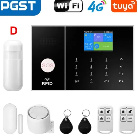 Sikkerhedssystemkit, trådløs forbindelse, smart home integration, dør/vinduesensor,4G WiFi Kit A, EU stik