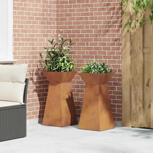 Søjle Plantekasse 2 pcs - Trapezoidalt design | Farve: Sølv | Størrelse: 35x35x73 cm