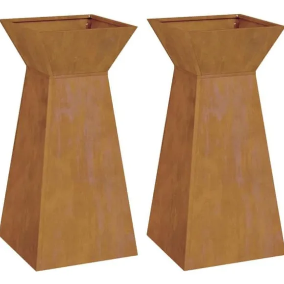 Søjle Plantekasse 2 pcs - Trapezoidalt design | Farve: Sølv | Størrelse: 35x35x73 cm