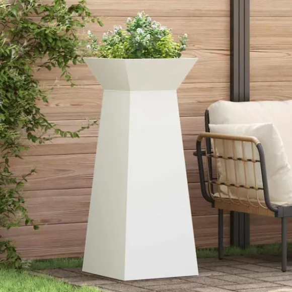 Søjle Plantekasse 2 stk - Moderne Design i Stål | Størrelse: 40x40x100 cm | Farve: Hvid