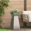 Søjle Plantekasse i stål – Moderne trapezoid design | Størrelse: 35x35x73 cm | Farve: Sølv