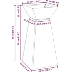 Søjle Plantekasse i stål – Moderne trapezoid design | Størrelse: 35x35x73 cm | Farve: Sølv