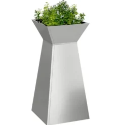 Søjle Plantekasse i stål – Moderne trapezoid design | Størrelse: 35x35x73 cm | Farve: Sølv