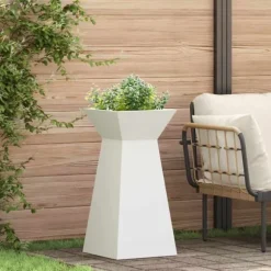 Søjle Plantekasse i Stål - Trapezoidal Design | Farve: Hvid | Størrelse: 35x35x73 cm