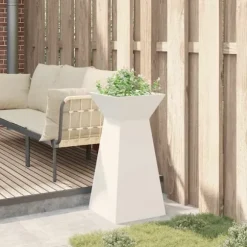 Søjle Plantekasse i Stål - Trapezoidal Design | Farve: Hvid | Størrelse: 35x35x73 cm