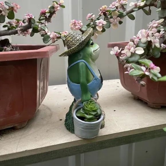 Sjove frøhavestatuer, frøhavedekorationer, havedyrstatuer, udendørs havegaver, julepynt