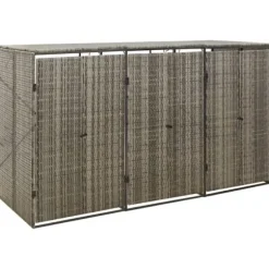 Skjul för tre soptunnor i konstrotting - Trädgårdsförvaring | Färg: Grå | Storlek: 207x80x117 cm