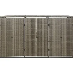 Skjul för tre soptunnor i konstrotting - Trädgårdsförvaring | Färg: Grå | Storlek: 207x80x117 cm