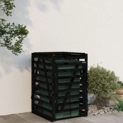 Skraldespandsskjuler i massivt fyrretræ - Udendørs affaldsskjuler | Størrelse: 84x90x128,5 cm | Farve: Sort