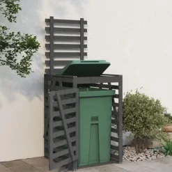 Skraldespandsskjuler i massivt fyrretræ 84x90x128,5 cm | Farve: Grå