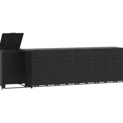 Skraldespandsskjuler i stål - 6 rum | Farve: Sort | Størrelse: 414x79x117 cm