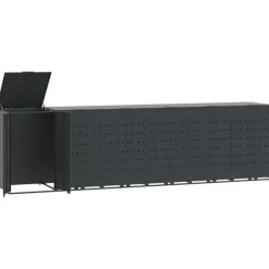 Skraldespandsskjuler i stål med 6 rum - Stabil og vejrbestandig | Størrelse: 414x79x117 cm | Farve: Antracit