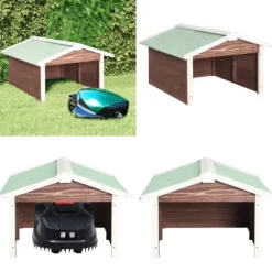Skur til robotplæneklipper 72x87x50 cm fyrretræ brun og hvid - Træskur Til Plæneklipper - Træskure Til Plæneklippere - Home & Living