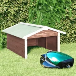 Skur til robotplæneklipper 72x87x50 cm fyrretræ brun og hvid - Træskur Til Plæneklipper - Træskure Til Plæneklippere - Home & Living