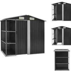 Skure & Redskabsskure - Living haveskur med reol 205x130x183 cm jern antracitgrå