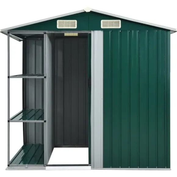Skure & Redskabsskure - Living haveskur med reol 205x130x183 cm jern grøn