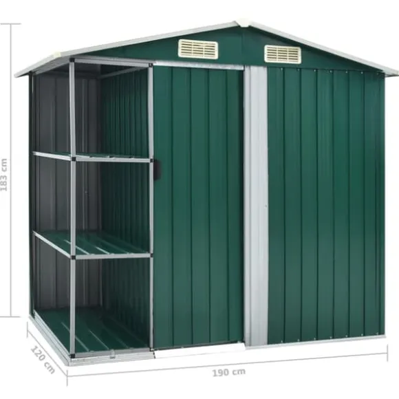 Skure & Redskabsskure - Living haveskur med reol 205x130x183 cm jern grøn