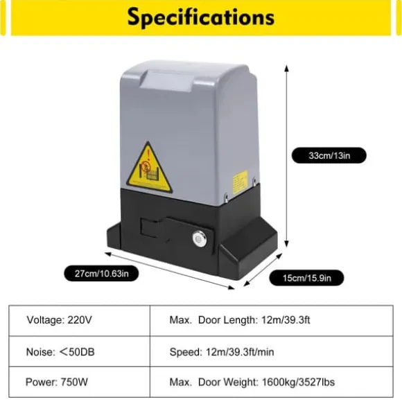 Skydeportåbner - Portmotor - Effekt 750 W - Helkobbermotor - Omdrejninger 1400 o/min - Fjernbetjening & Nøgler - Grå