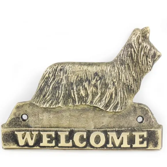 Skye Terrier - dørplade med hund, velkomstplade af messing, unikt skilt med inskriptionen Welcome by Art-Dog