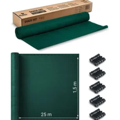 Skyggenet 1,5x25m 110 g/m2 + 50 klemmer grønne