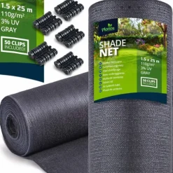 Skyggenet 1,5x25m 110g/m2 + 50 klemmer grå