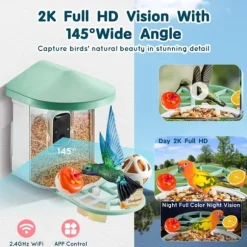 Smart Fugleføder med 2K HD Kamera, AI Identifikation af Fuglearter, Automatisk Fangst, Perfekt til Fugleelskere.