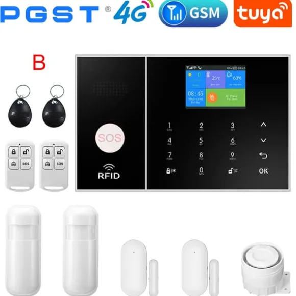 Smart Home Alarm System, WiFi & 4G Forbindelse, Bevægelsesdetektion,EU-stik, B