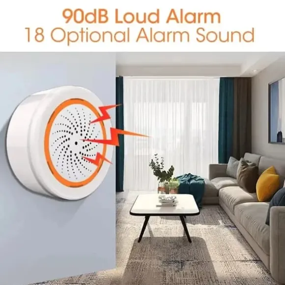 Smart Sirene, 90dB Alarm, Fjernbetjening,Zigbee Sirene