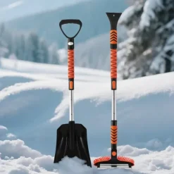 Snebørste og Isskraber Sæt - Teleskopisk 107 cm - 180° Drejeligt Børstehoved - Skridsikkert Greb - Sneskovl - Til Bil/SUV/Lastbil
