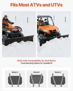 Sneplov til ATV/UTV - Universelt sneplovsæt - Bredde 152,4 cm - Højde- og sidejusterbar - Hurtig afmontering - Stålblad - Tre monteringsmuligheder
