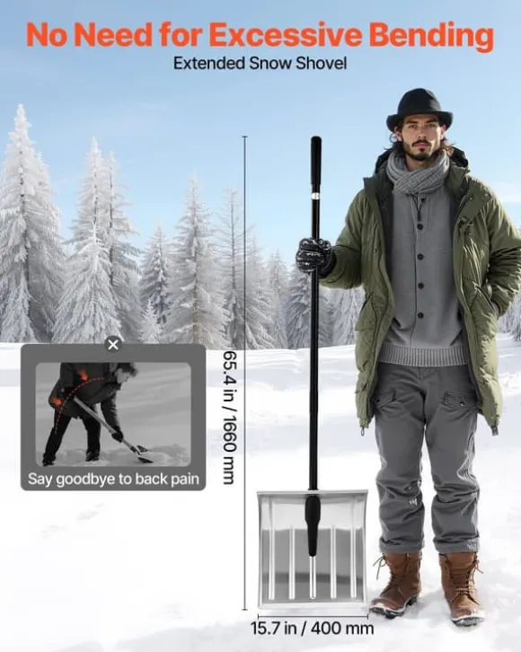 Sneskovl - Til Indkørsel - Bredde 40 cm - Aluminiumslegering - Skridsikkert Greb - Stor Kapacitet - Aftageligt Design - Letvægt