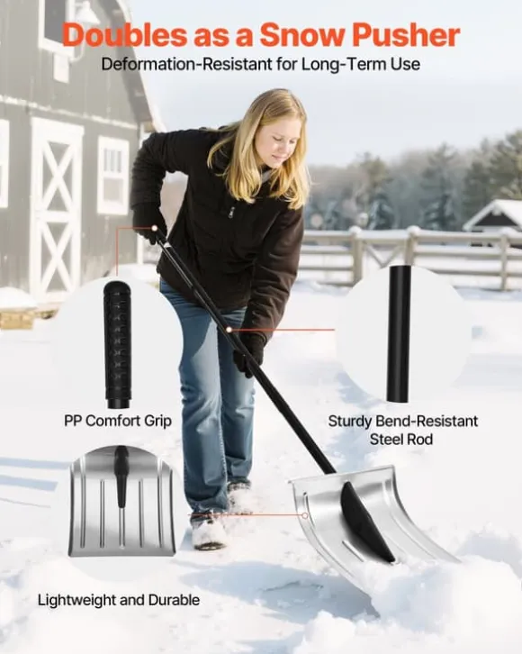 Sneskovl - Til Indkørsel - Bredde 40 cm - Aluminiumslegering - Skridsikkert Greb - Stor Kapacitet - Aftageligt Design - Letvægt