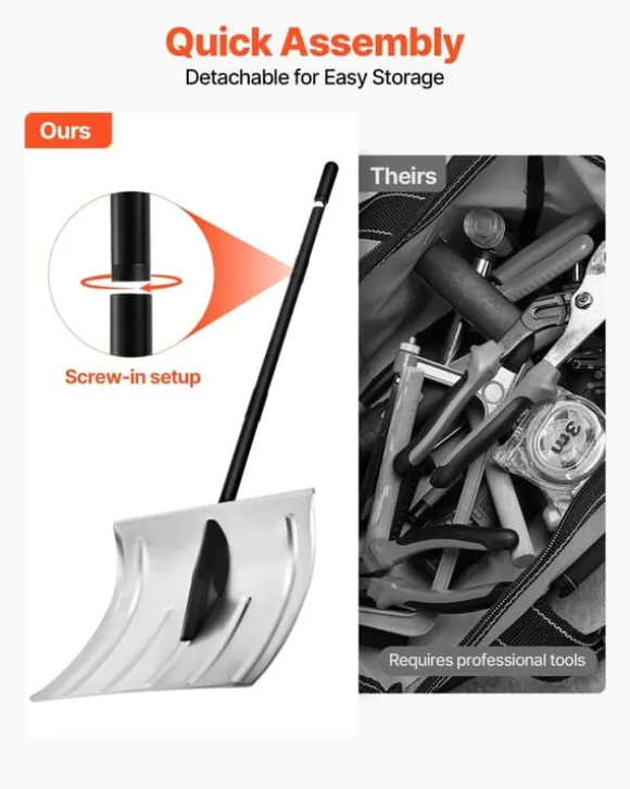 Sneskovl - Til Indkørsel - Bredde 40 cm - Aluminiumslegering - Skridsikkert Greb - Stor Kapacitet - Aftageligt Design - Letvægt