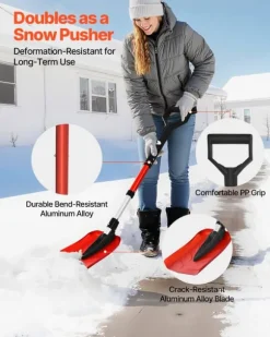 Sneskovl til indkørsel - Foldbar model - D-formet håndtag - Justerbart skaft 91-102 cm - Bladbredde 22 cm - Letvægts aluminiumslegering