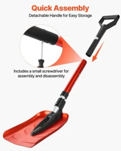 Sneskovl til indkørsel - Foldbar model - D-formet håndtag - Justerbart skaft 91-102 cm - Bladbredde 22 cm - Letvægts aluminiumslegering