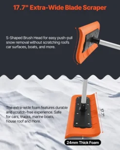 Snetagsrive - Tagskraber - Skumblad 45 cm - Teleskopskaft 2,25–5,62 m - Skridsikkert håndtag - Letvægts design - Til sne, blade og affald