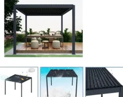 SOL PRO Bioklimaattinen pergola 7860 X 4005 valmistettu alumiinista, automaattisesti säädettävällä katolla ja LED-valaistuksella – antrasiittiväri | CDON