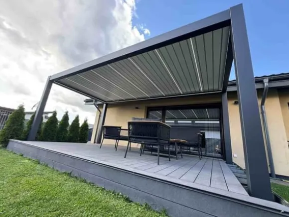 SOL PRO Bioklimaattinen pergola 5,8 X 2,96 m valmistettu alumiinista, automaattisesti säädettävällä katolla ja LED-valaistuksella – antrasiittiväri | CDON