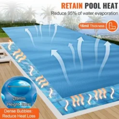 Solafdække til pool 975x487 cm blå, 16 mil, PE materiale