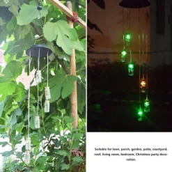 Solar Power LED Farverig Vindklokke Lampe Ønskeflaske Vindklokke Dekoration til Have