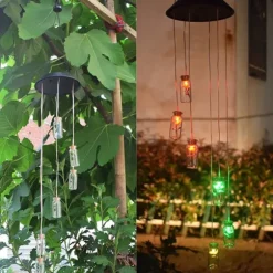 Solar Power LED Farverig Vindklokke Lampe Ønskeflaske Vindklokke Dekoration til Have