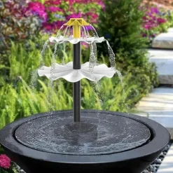 Solar springvand til haven – Fuglebad springvand med 3-lags vandfald, 4 dyser og DIY vandfunktion