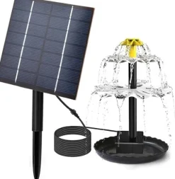 Solar springvand til haven – Fuglebad springvand med 3-lags vandfald, 4 dyser og DIY vandfunktion