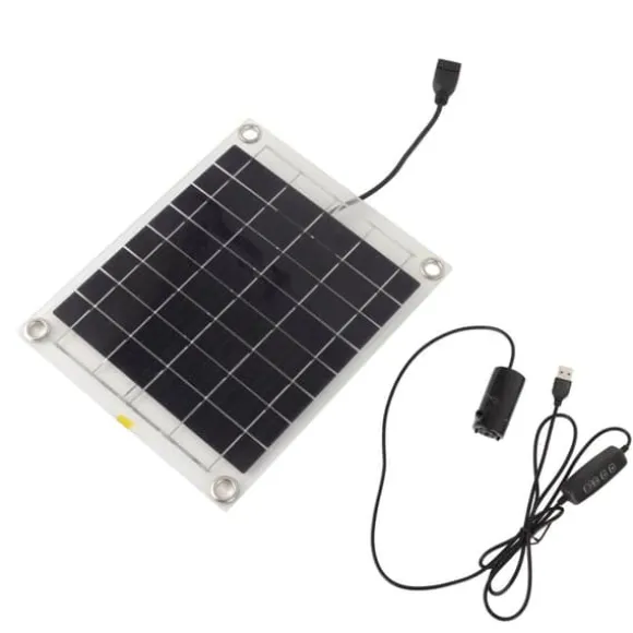 Solar vandpumpesæt med 10W dobbeltsidet monokrystallinsk silicium solpanel - 5V 3W lavstøjspumpe