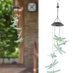 Solar Wind Chimes Ljuskänslig design Vattentät Automatisk drift Grön trollslända Form Färgskiftande ljus