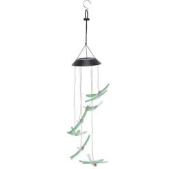 Solar Wind Chimes Ljuskänslig design Vattentät Automatisk drift Grön trollslända Form Färgskiftande ljus